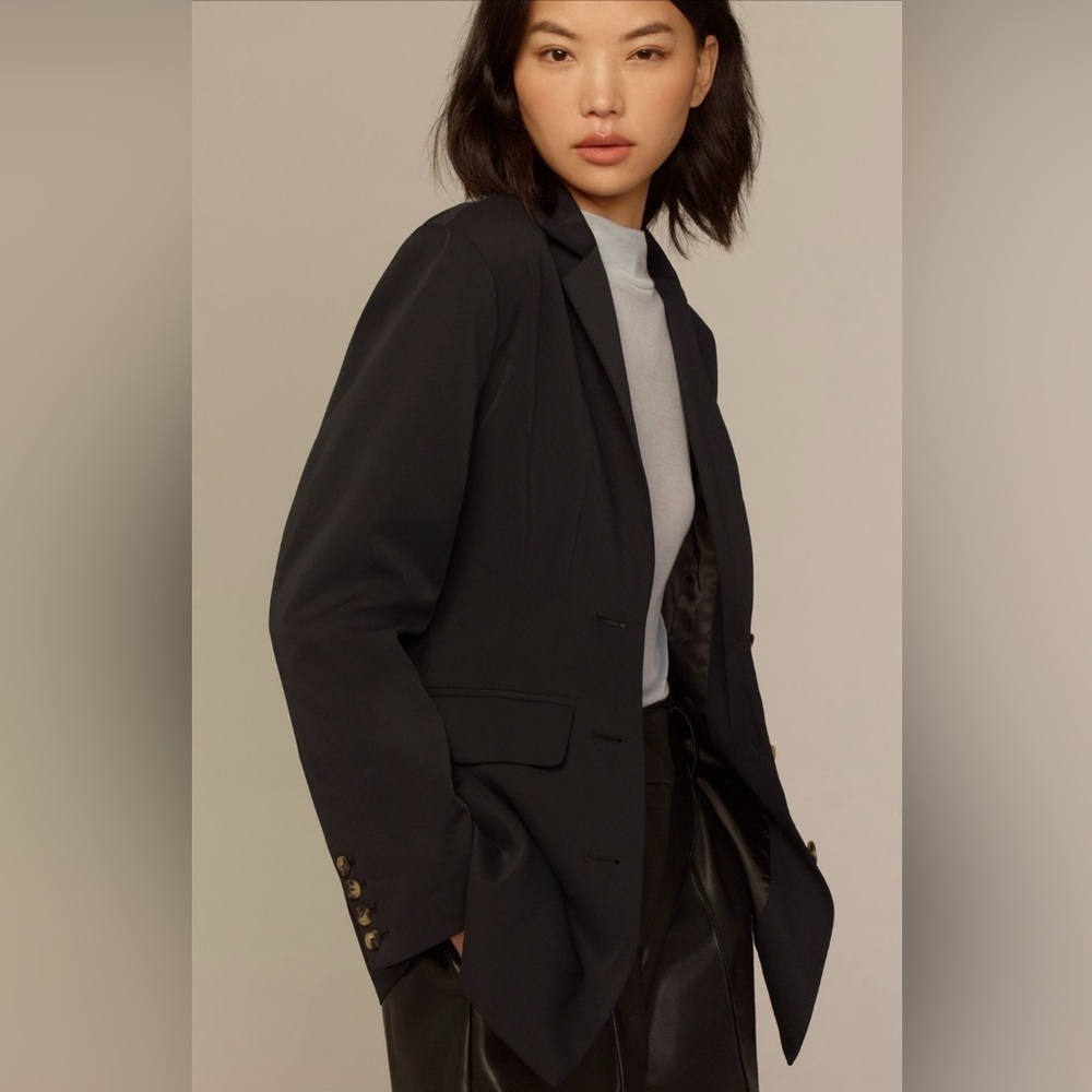 Anthropologie Blazer Fitted Button Down Black Jacket Business Casual Size 8 New - Picture 9 of 14